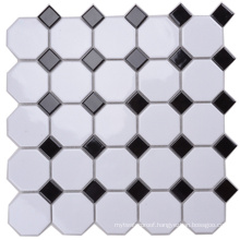 Dining Hall Wall Decoration Black and White Octagon Mosaic Tile